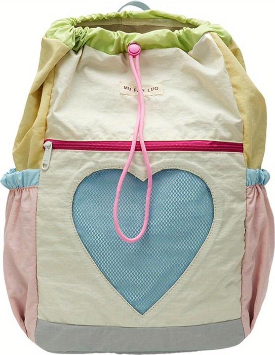 Only-Bags.Store Farbblock-Nylon-Rucksack mit Kordelzugverschluss, verstellbarem Riemen, Polyester-Futter