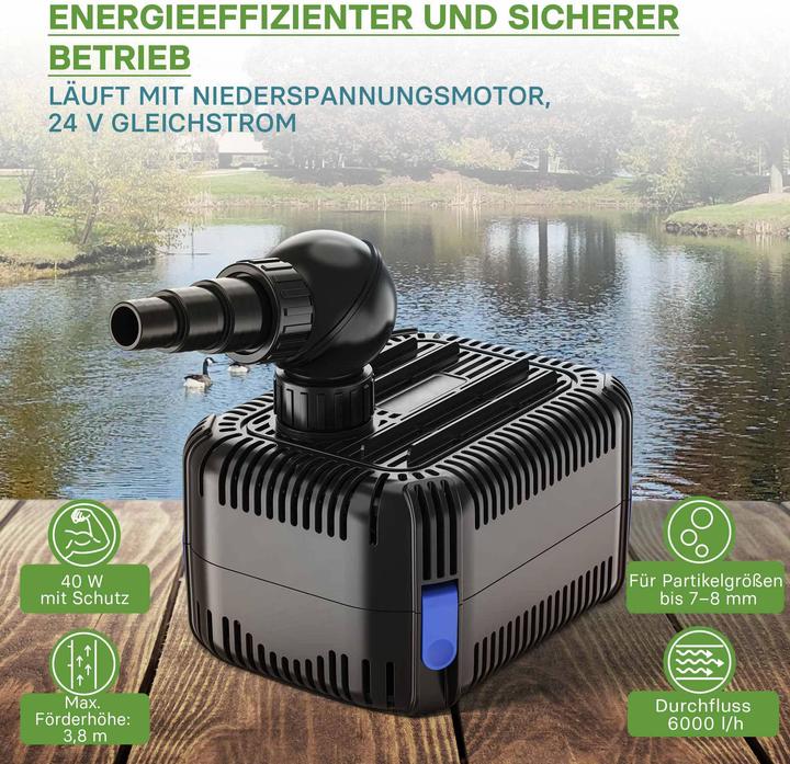 Produktbild SunSun CDF-6000 Teichpumpe 6000 l/h / 40W 24V DC Gartenteichpumpe Bachlaufpumpe