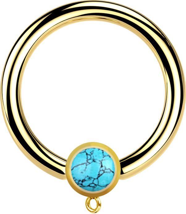 Actual product image Star Piercing Micro Closure Ring gold-plated with cylinder turquoise stone ring for pendant (without brass, Mineral, Surgical steel 316L)