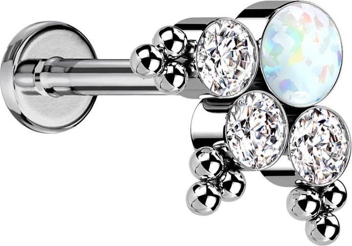 Immagine prodotto Star Piercing Micro Labret filo interno argento sfere triangolo tre cristalli argento opale bianco (senza ottone, Titanio G23)