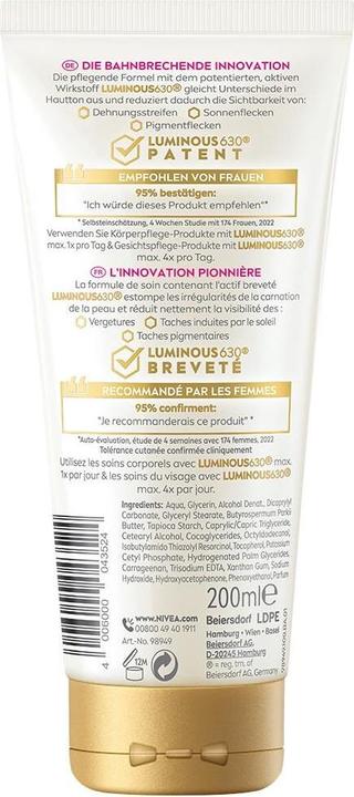 Immagine prodotto NIVEA Luminous Body Creme Anti-Dehnungsstreifen & -Pigmentflecken (Crema corpo, 200 ml)