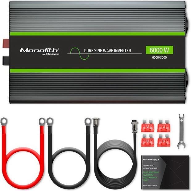 Actual product image Qoltec Przetwornica napięcia Monolith | 3000W | 6000W | 24V na 230V | Czysty Sinus | LCD