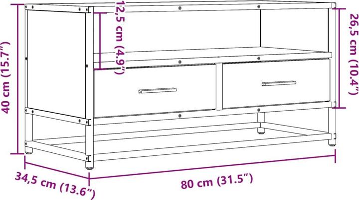 Actual product image VidaXL TV cabinet Lowboard TV cabinet TV table Wood-based material Metal (80 x 34.5 x 40 cm)