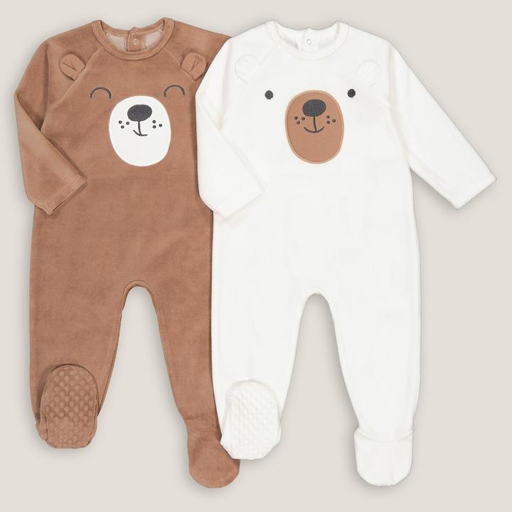 Image du produit La Redoute Collections Lot de 2 grenouillères en velours avec ourson (74)