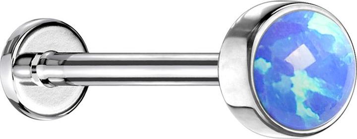 Produktbild Star Piercing Micro Threadless Labret silber Zylinder Flach mit Opal blau (ohne Messing, Chirurgenstahl 316L)