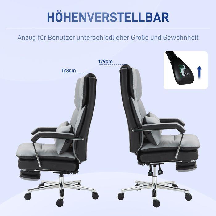 Produktbild Swisshandel24 Bürostuhl mit Wippfunktion, bis 180kg, ergonomisch, 160° neigbarer Rückenlehne, Kunstleder, Hellgrau