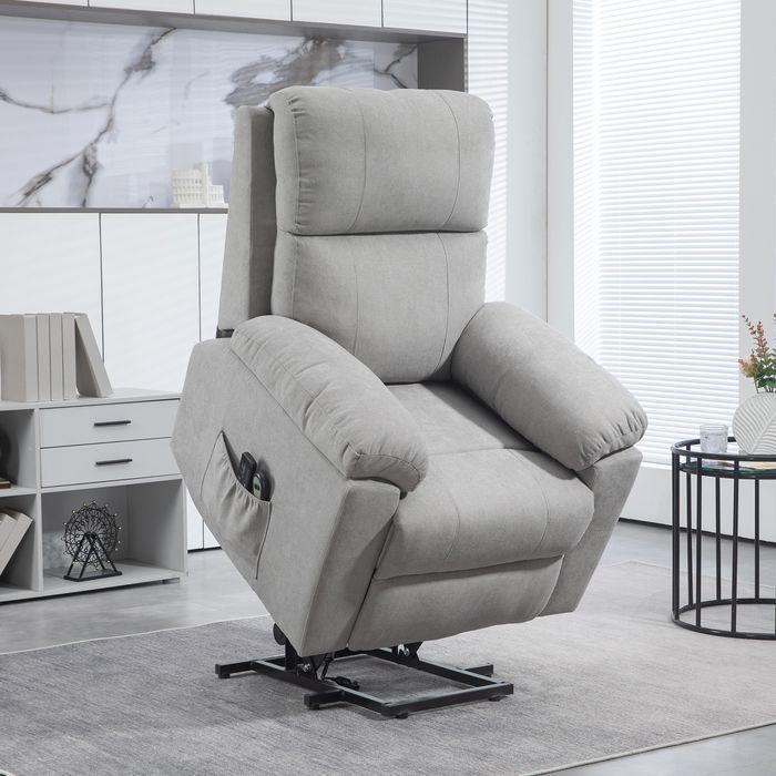 Immagine prodotto Swisshandel24 Poltrona TV elettrica stand-up aiuto reclinabile funzione telecomando poltrona massaggio look lino