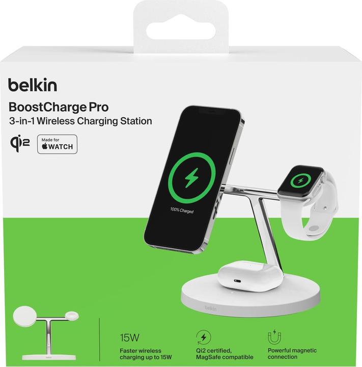 Produktbild Belkin BOOST CHARGE PRO Qi2 3in1 magn.Ladestat.15W ws. WIZ032kqWH (15 W)