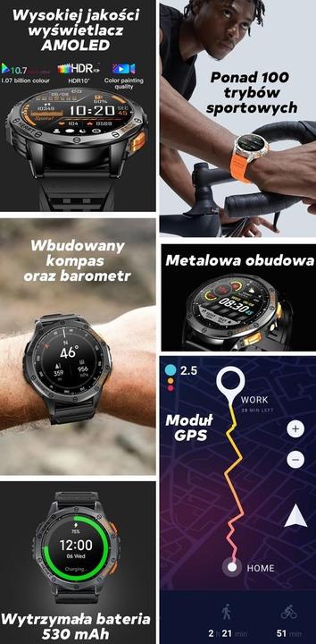 Actual product image Gravity GPS GT24-2 Herren-Smartwatch, schwarzes Silikonarmband + weisses Silikonarmband