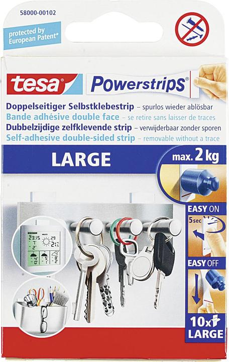 Produktbild tesa Powerstrips LARGE, 2kg Halteleistung, 10x doppelseitige Klebestreifen