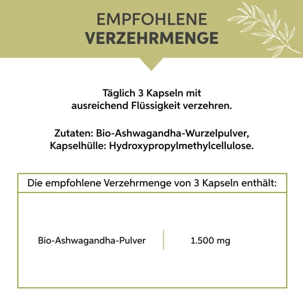 Valeurs nutritives et ingrédients Eltabia Ashwagandha biologique (200 pièce(s), Capsules)
