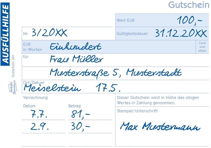 Nutritional values and ingredients Avery voucher (50 x)