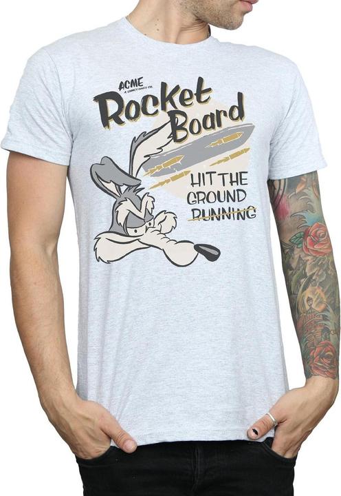 Actual product image Looney Tunes Mens Rocket Board Wile E Coyote Cotton T-Shirt (XL)