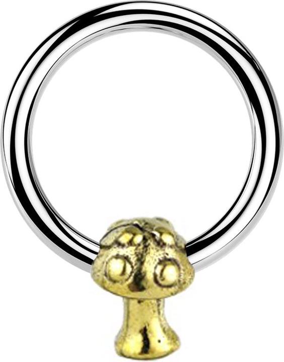 Produktbild Star Piercing Micro Closure Ring silber Pilz vergoldet (Messing, Chirurgenstahl 316L)