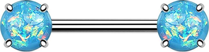 Star Piercing Barbell mit zwei Opal Kugeln aqua (Chirurgenstahl 316L, Messing)