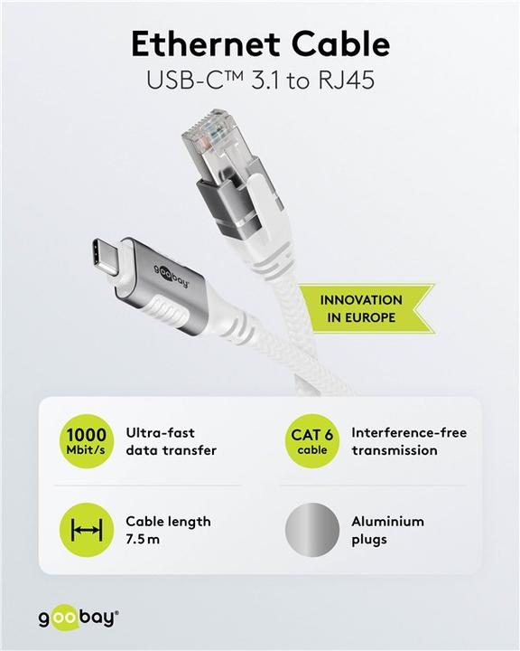 Immagine prodotto Goobay Cavo Ethernet da USB-C 3.1 a RJ45, 7,5 m (Ethernet, RJ45 (1x))
