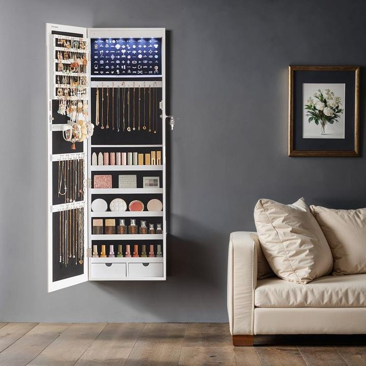 Produktbild Songmics Schmuckschrank weiss ohne Fachböden mit Beleuchtung