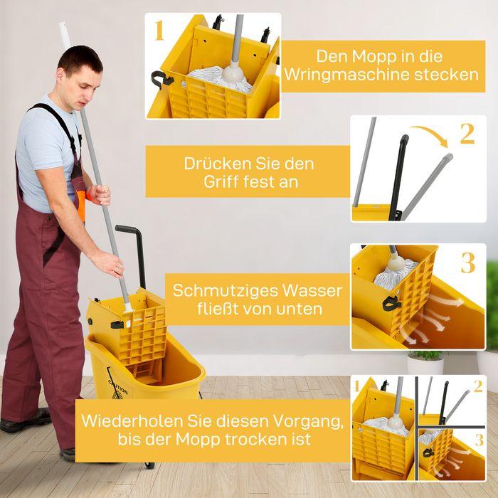 Actual product image Swisshandel24 Putzwagen Reinigungswagen 36 Liter Eimer mit Presse, Mopp und Griff Gelb (1 pcs.)