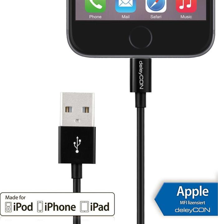 Actual product image deleyCON Lightning on USB (0.15 m, USB 2.0)