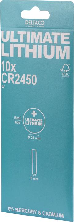 Actual product image Deltaco Ultimate Lithium Battery CR2450 Button Cell - 10-pack (10 pcs., CR2450, 590 mAh)
