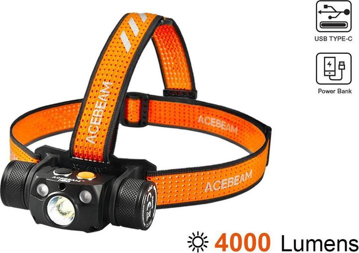Image du produit AceBeam Lampe frontale H30 Blanc+Rouge+UV (4000 lm)