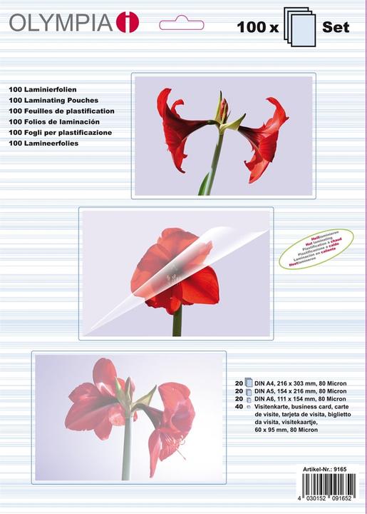 Immagine prodotto Olympia Pellicole di laminazione - Set (A4, A5, A6, 100 Pezzo/i, 80 µm)
