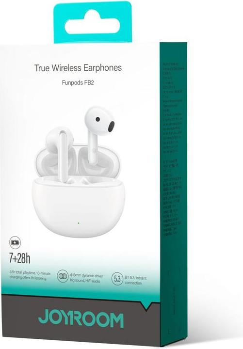 Produktbild Joyroom Funpods Series JR-FB2 Half in-ear Wireless Headphones - White (35 h, Kabellos)