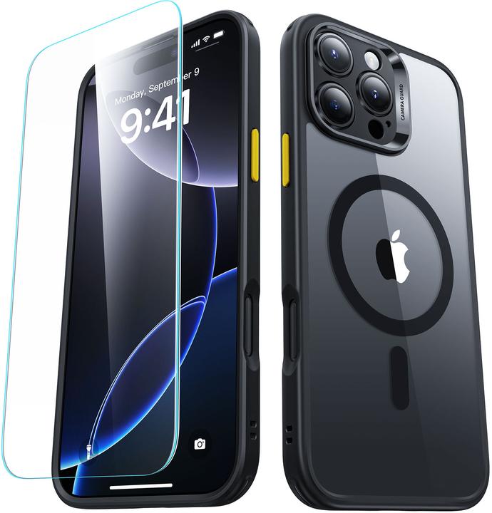 Actual product image ESR Classic Hybrid Halolock MagSafe Case + Tempered Glass for iPhone 16 Pro Max - Clear with Black F (Apple iPhone 16 Pro Max)