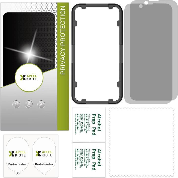 Actual product image Apfelkiste - Privacy Panzer Glas Displayschutzfolie mit Montagerahmen (2er Set) (2 Piece, Apple iPhone 15, Apple iPhone 16)