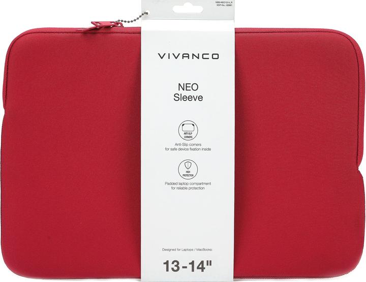 Produktbild Vivanco NEO Notebook Sleeve fuer 13-14" Geraete, rot Neopren (14", Universal)