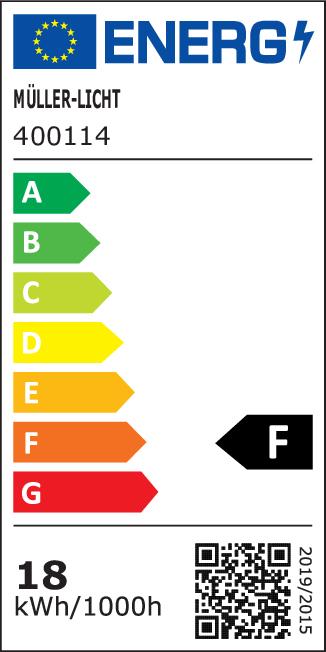 Energy Label Müller Licht LED tube with 16,5 Watt, G13, 1200mm, warm white (G13, 16.50 W, 1600 lm, 1 x, F)
