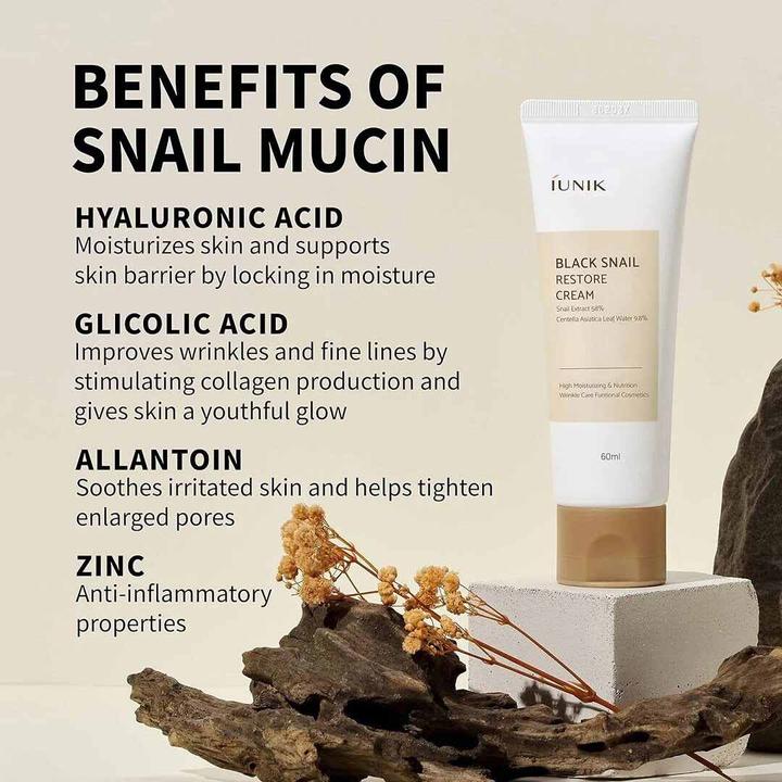 Actual product image Konjac Sponge IUNIK Black Snail Restore Cream przeciwstarzeniowy krem regenerujący 60ml (60 ml)