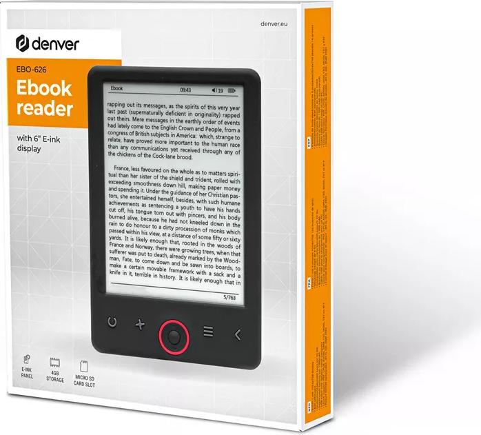 Produktbild Denver E-READER EBO-626 (6", 4 GB, Juoda)