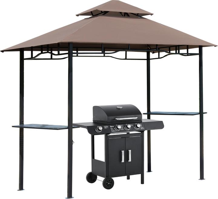 Actual product image Outsunny Barbecue gazebo Flame-retardant double roof Coffee brown+black 245 x 148 x 252 cm (245 cm, 150 cm)