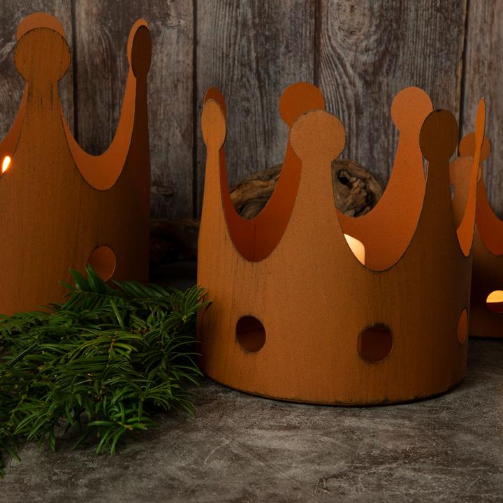 Actual product image Natura Punto 3-piece candle holder, different sizes, crown, rust look (11 x 11 x 11 cm, 15 x 15 x 15 cm, 18 x 18 x 18 cm)