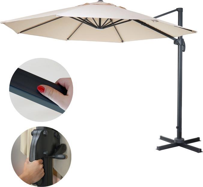 Produktbild Swisshandel24 Gastronomie-Ampelschirm, Sonnenschirm, rund Ø 4m Polyester/Alu 27kg - creme ohne Ständer, drehbar (4 m)