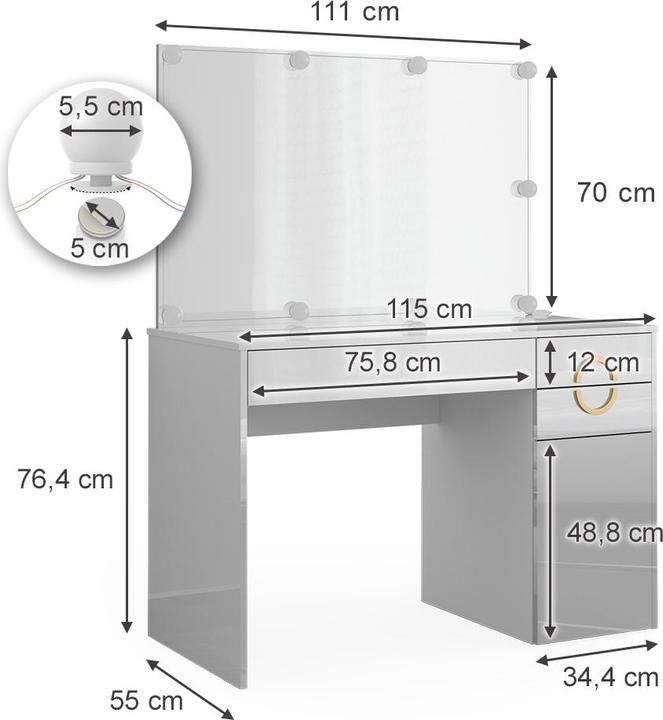Immagine prodotto Vicco Adela con illuminazione (115 x 55 x 76,5 cm)