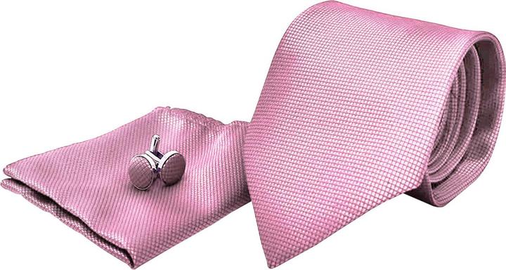 JTI Kostümzubehör | Krawatte + Einstecktuch + Manschettenknöpfe - Rosa