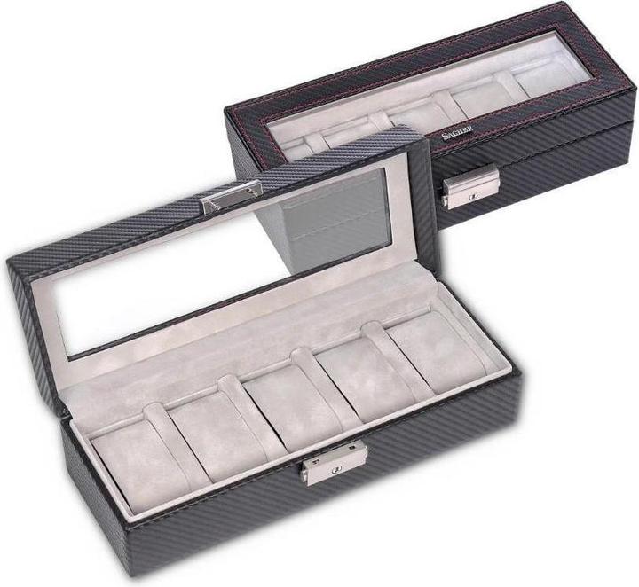 Sacher 1115.380421 - Uhrenetui für 5 Uhren carvon schwarz (Leder)
