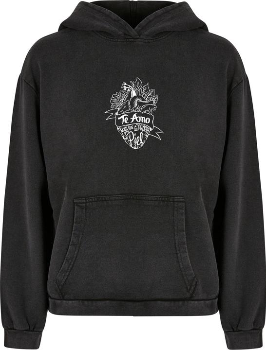 Merchcode Ladies Frida Kahlo - Te amo outline Acid Washed Oversize Hoody - 178045
