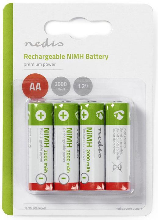 Image du produit Nedis Batterie rechargeable NI-MH AA - 1.20 V - NiMH - AA - Rechargeable - 2000 mAh - préchargée (4 pcs, AA, 2000 mAh)
