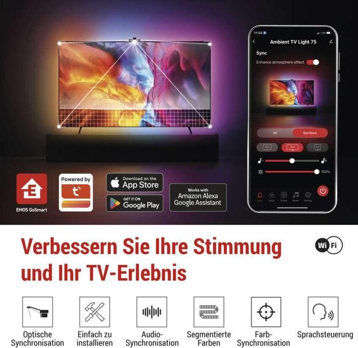 Actual product image Emos GoSmart Ambient LED RGB Beleuchtung für TV 75“ (189 cm) (660 lm)