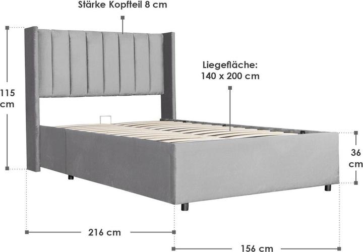 Image du produit Juskys Lit rembourré Savona (140 x 200)