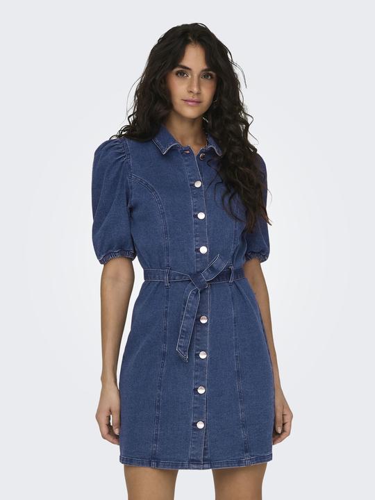 Image du produit Only Coupe normale Col rond Poignets élastiques Manches bouffantes Robe courte Robe en jean (S)