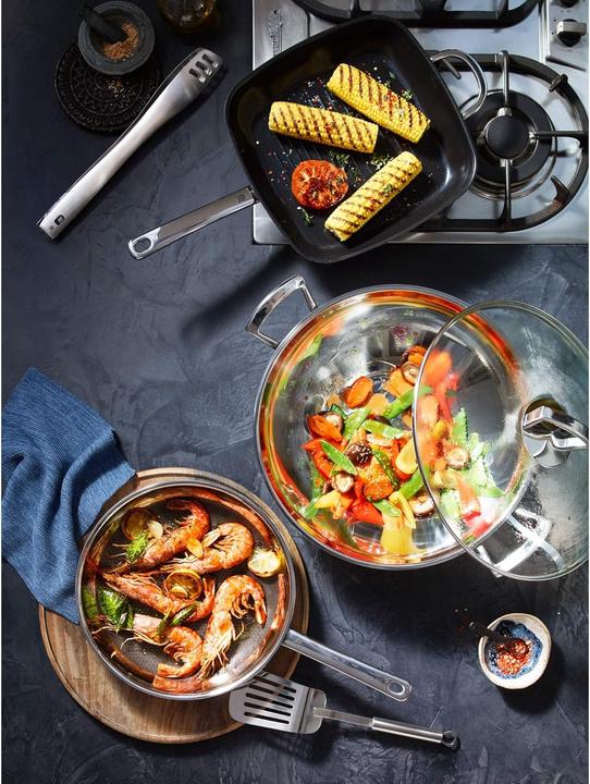 Produktbild WMF Wok Wokpfanne 36cm mit Glasdeckel Induktion Edelstahl (36 cm, Wok Pfanne, Edelstahl)