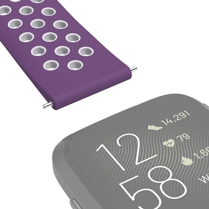 Immagine prodotto Hama Bracciale sportivo in silicone per Fitbit Versa2/Versa/Versa Lite, viola/grigio, univ. (Silicone, Acciaio inox)