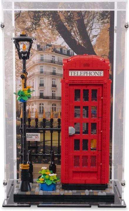 Produktbild iDisplayit Acryl-Display für LEGO® 21347 Rote Londoner Telefonzelle (Mit Hintergrundbild)
