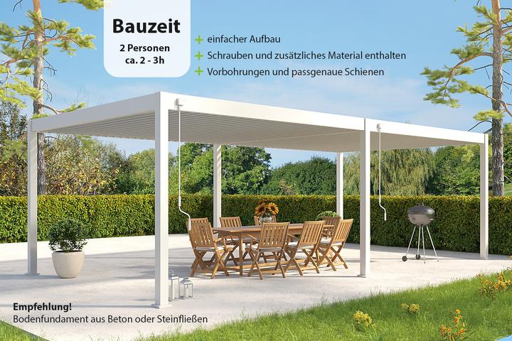 Produktbild Weide Pergola Deluxe Plus 4x8m mit Lamellendach Weiss (400 cm, 800 cm)