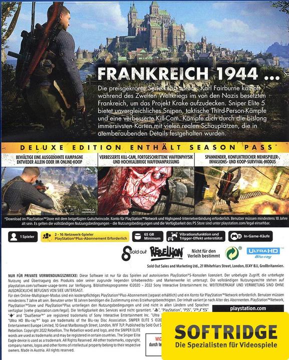 Actual product image Sold Out Sniper Elite 5 - Deluxe Edition (PS5, DE)