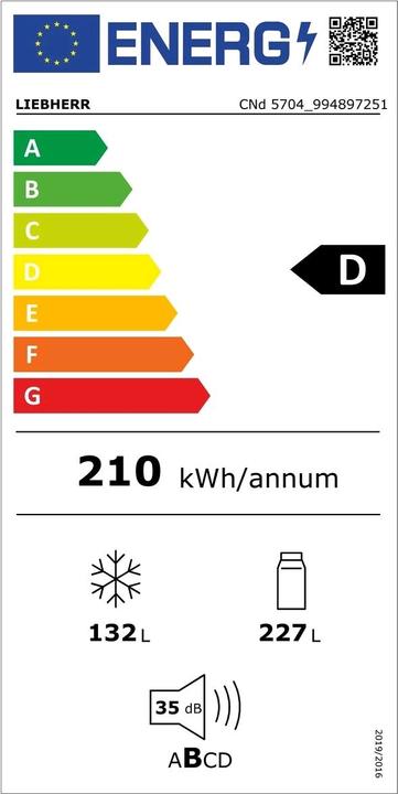 Energie-Label Liebherr Kühl-Gefrierkombination CNd 5704 Pure Rechts/Wechselbar (348 l)